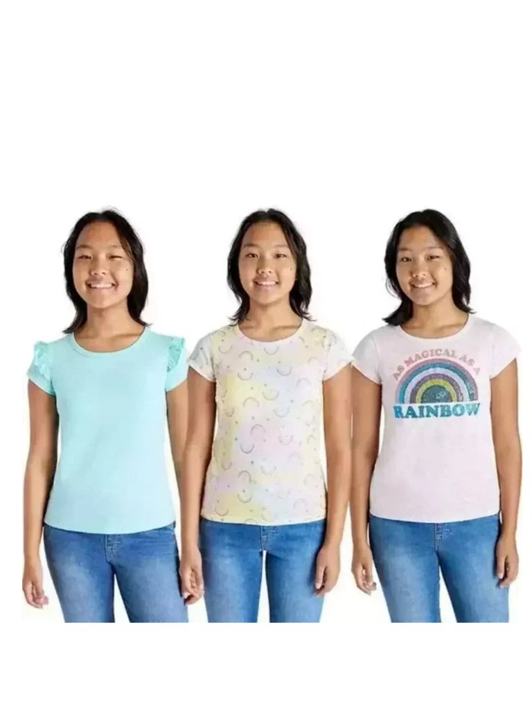 New Vigoss Set Of 3 Pack Rainbow Graphic Sequin Glitter Ruffle Top Shirts Tees 6